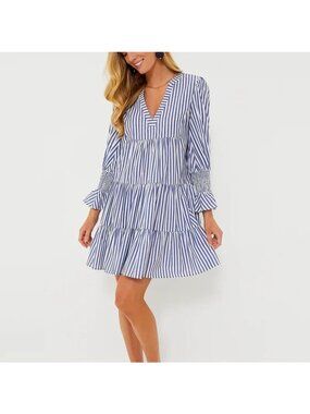 Tuckernuck Pomander Place Womens XS Kenzo Dress Blue White Stripe Cotton Tiered